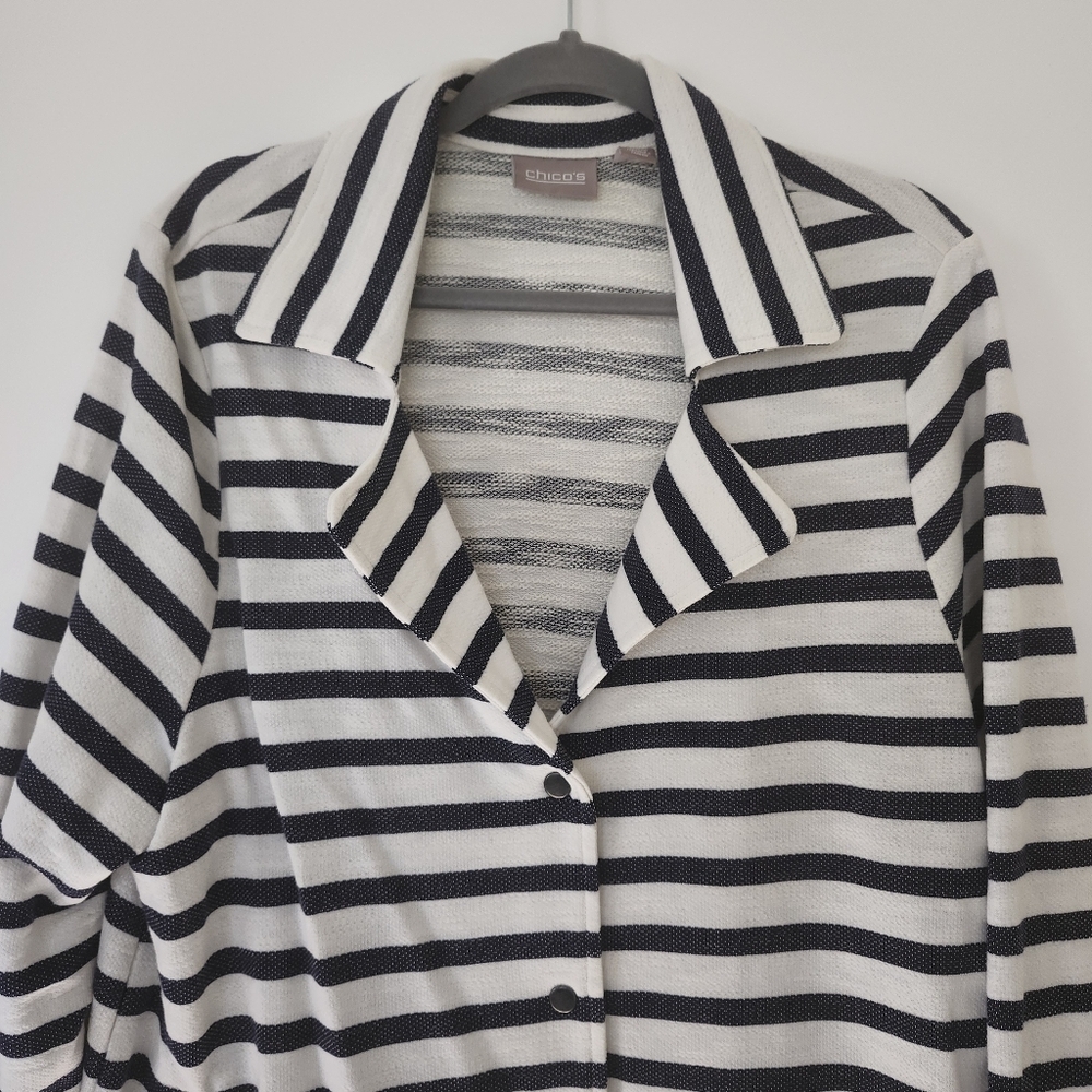 Chicos Coastal Striped Knit Blazer Jacket Womens XL Quiet Luxury Closet Staple